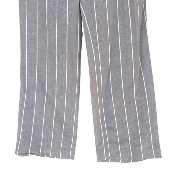 LOFT Gray White Striped Linen Career Pants Pocket Zip Button Women’s Medium P - Picture 3 of 7